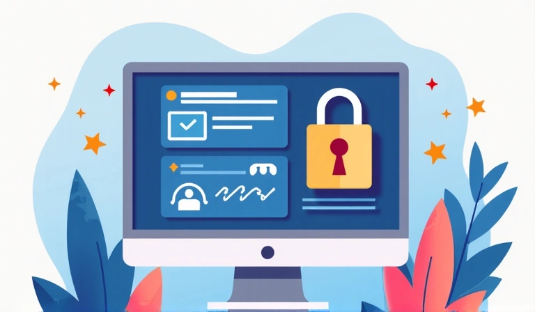 Ilustracja przedstawiająca bezpieczne przechowywanie danych cyfrowych, z ikonami kłódek i tarcz